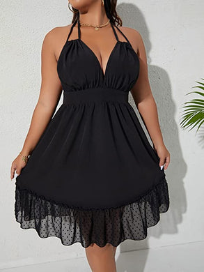 Plus Size Black Chiffon Halter Sweetheart Mini Dress