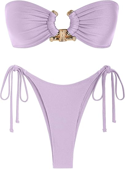 Beautiful Bandeau Bikini Lilac Swimsuit