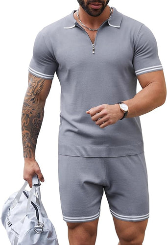 Men's Light Gray Polo Style Shirt & Shorts Set