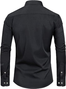 Men's Formal Pleated Tuxedo Black Long Sleeve Shirt