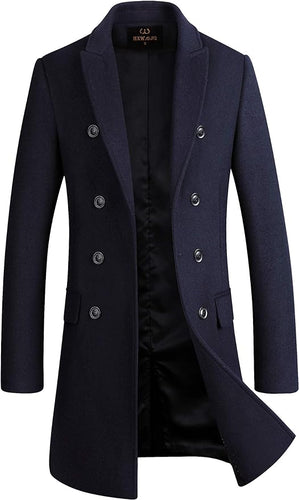 The New Yorker Navy Wool 4 Button Long Sleeve Double Breasted Trench Coat