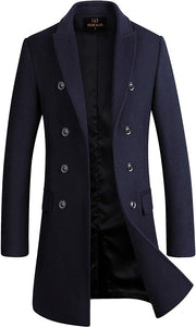 The New Yorker Black Wool 4 Button Long Sleeve Double Breasted Trench Coat