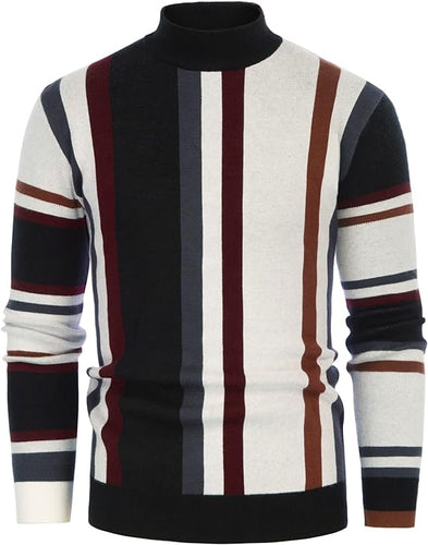 Men's Brown Striped White Vintage Long Sleeve Sweater