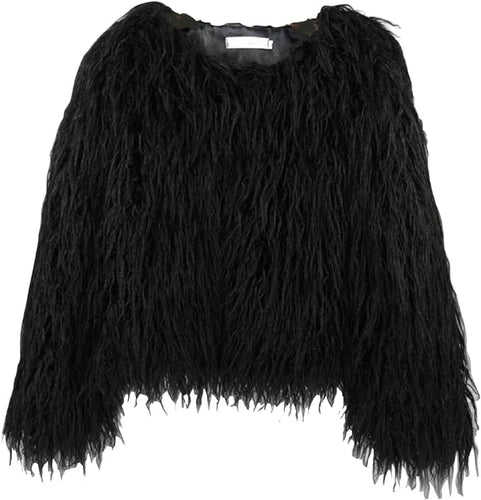 Black Shaggy Faux Fur Fluffy Winter Jacket