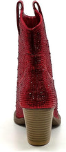 Load image into Gallery viewer, Rhinestone Studded Sequin Red Rhinestone Ankle Boots