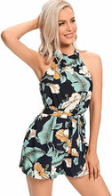 Load image into Gallery viewer, Halter Floral Orange Sleeveless Shorts Romper