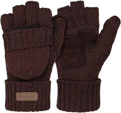 Soft Winter Knit Brown Fingerless Glove Mittens