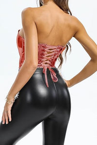 Modern Faux Leather Structured Corset Silver Top