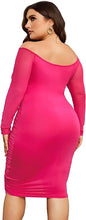 Load image into Gallery viewer, Plus Size Pink Ruched Mesh Long Sleeve Mini Dress