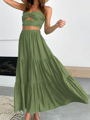 Summer Chic Army Green Tiered Maxi Skirt