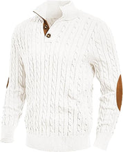 Load image into Gallery viewer, Men&#39;s Cable Knit Patchwork Zip Front White Sweater