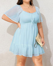 Load image into Gallery viewer, Plus Size Ruffled Black Chiffon Short Sleeve Mini Dress