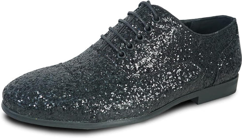 Men's Black Sequin Metallic Glitter Oxford Dress Shoes