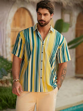 Load image into Gallery viewer, Men&#39;s Vacation Striped Summer Short Sleeve Beige Striped Shirt