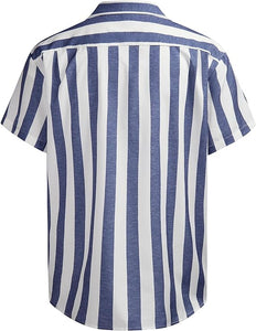 Men's Vacation Striped Summer Short Sleeve Purple Shirt