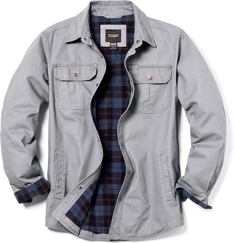 Men's Grey Cotton Flannel Long Sleeve Shirt Jacket