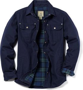 Men's Navy Blue Cotton Flannel Long Sleeve Shirt Jacket