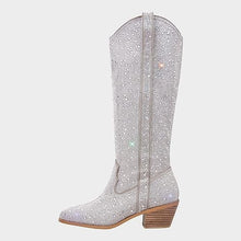 Load image into Gallery viewer, Rhinestone Knee High Sequin Black Cowboy Boots