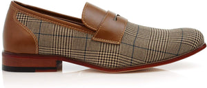 Men's Leather Brown Plaid Penny Loafer Dress Shoes