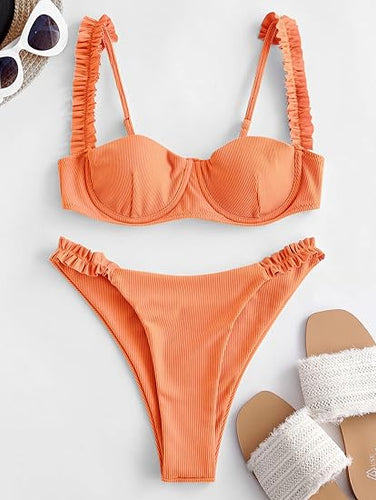 High Cut Underwire Bikini Dark Orange Swimsuit Set