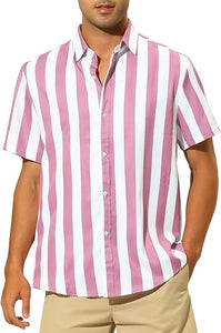 Men's Blue & White Striped Button Down Short Sleeve Shirt