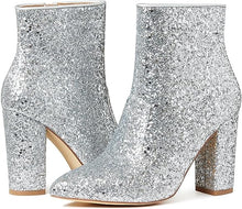 Load image into Gallery viewer, Silver Sequined Sparkly Ankle Boots