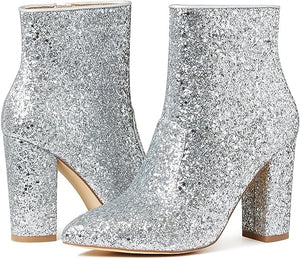 Silver Sequined Sparkly Ankle Boots