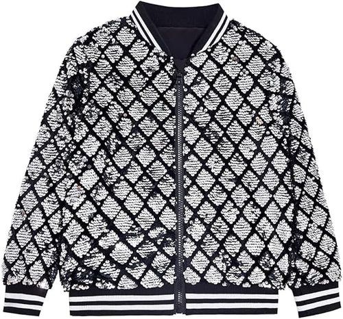 Men's Sequin Silver Varsity Diamond Long Sleeve Jacket