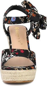 Platform Floral Black Wedge Sandals