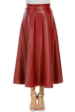 Load image into Gallery viewer, Vegan Leather Black High Waist A Line Midi Skirt