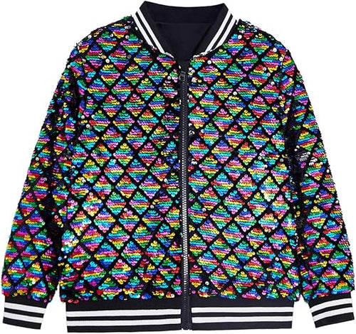 Men's Sequin Rainbow Varsity Diamond Long Sleeve Jacket