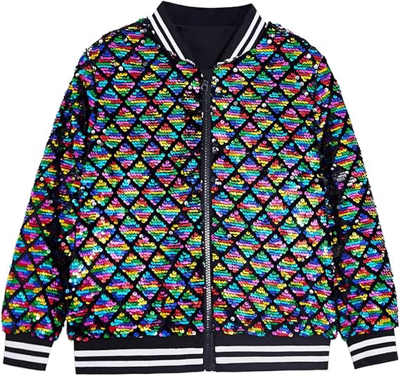 Men's Sequin Rainbow Varsity Diamond Long Sleeve Jacket