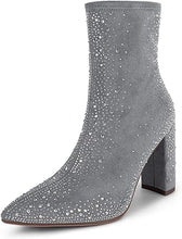 Load image into Gallery viewer, Sparkle Grey Pointed Toe Chunky Heel Ankle Boots