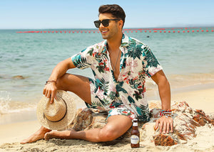 Casual Men's Blue Vacation Style Shirt & Shorts Set