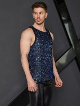 Load image into Gallery viewer, Men&#39;s Black Sleeveless Sequin Tank Top Shirt