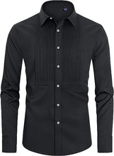 Load image into Gallery viewer, Men&#39;s Formal Pleated Tuxedo Black Long Sleeve Shirt