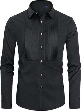 Men's Formal Pleated Tuxedo Black Long Sleeve Shirt