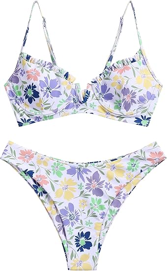 High Cut Underwire Bikini Multi-Color Swimsuit Set