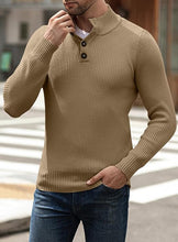 Load image into Gallery viewer, Men&#39;s Brown Knit Button Front Long Sleeve Turtleneck Sweater