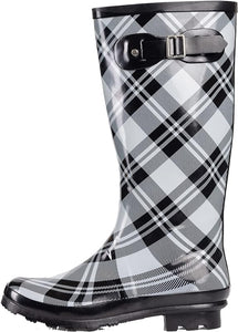 Black & White Plaid Waterproof Rain Boots Water Shoes