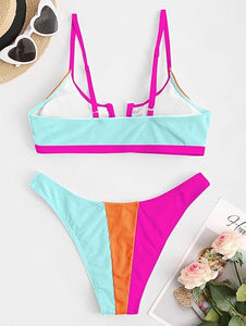 Pretty Colorful 2pc Bikini Pink-Orange Swimsuit