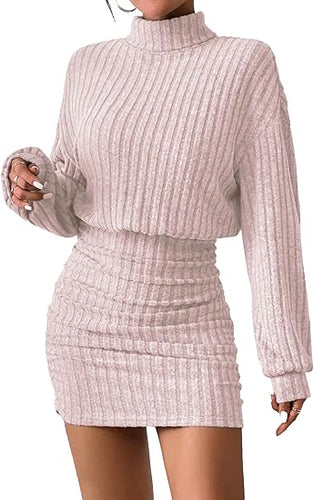 Pink Long Sleeve Turtle Neck Sweater Dress