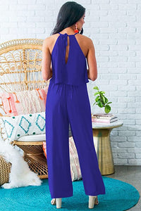 Chic Blue Sleeveless Summer Wide Leg Jumpsuit