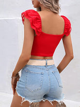 Load image into Gallery viewer, Summer Red Ruffled Trim Short Sleeve Crop Top