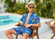 Load image into Gallery viewer, Casual Men&#39;s Blue Vacation Style Shirt &amp; Shorts Set