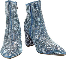 Load image into Gallery viewer, Rhinestone Studded Sequin Blue Denim Rhinestone Ankle Boots