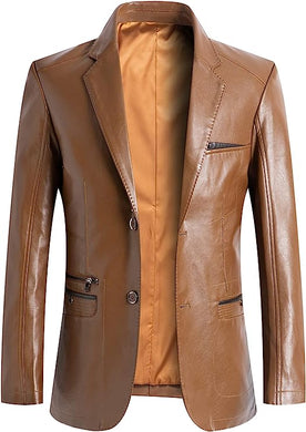 Men's Camel Brown Faux Leather Long Sleeve Moto Jacket