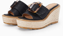 Load image into Gallery viewer, Chelsey Wedge Buckle Platform Black Summer Sandals