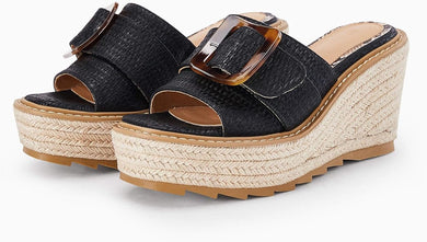 Chelsey Wedge Buckle Platform Black Summer Sandals
