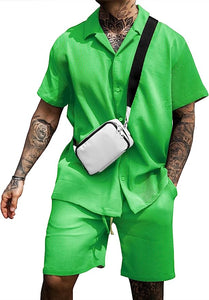 Men's Ocean Drive Green Short Sleeve Shirt & Shorts Set